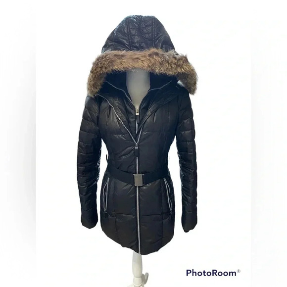 𝅺marc New York Real‎ Coyote Fur Black Coat - Picture 1 of 7
